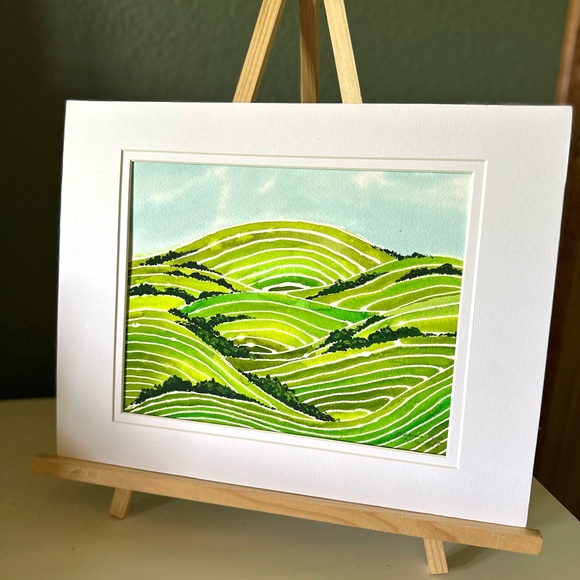 Hand-Made New Watercolor Art Green Fields - Picture 3 of 7
